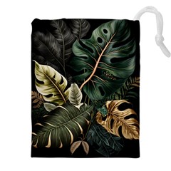 Tropical Leaves Foliage Monstera Nature Home Pattern Drawstring Pouch (4XL)