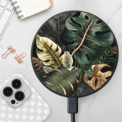 Tropical Leaves Foliage Monstera Nature Home Pattern Wireless Fast Charger(black) by Jancukart