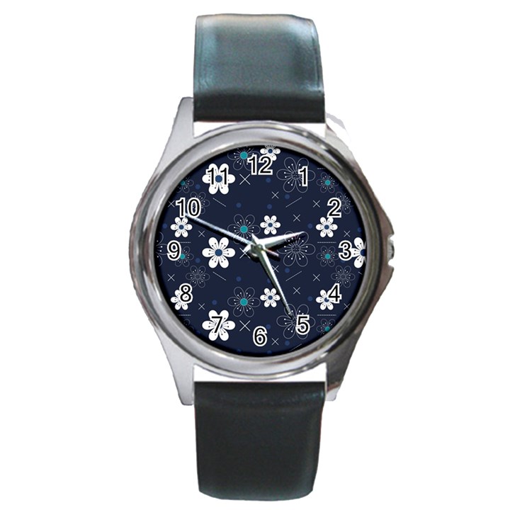 Flowers Pattern Pattern Flower Texture Round Metal Watch