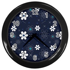 Flowers Pattern Pattern Flower Texture Wall Clock (black)