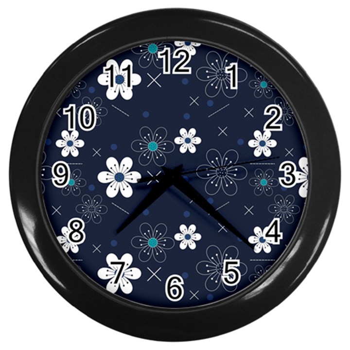 Flowers Pattern Pattern Flower Texture Wall Clock (Black)