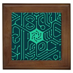 Circuit Hexagonal Geometric Pattern Background Green Framed Tile by Jancukart