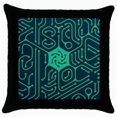 Circuit Hexagonal Geometric Pattern Background Green Throw Pillow Case (black)