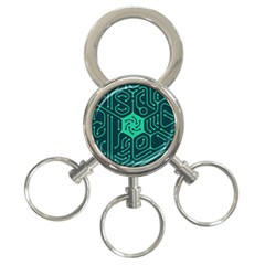 Circuit Hexagonal Geometric Pattern Background Green 3-ring Key Chain