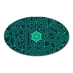 Circuit Hexagonal Geometric Pattern Background Green Oval Magnet by Jancukart