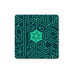 Circuit Hexagonal Geometric Pattern Background Green Square Magnet