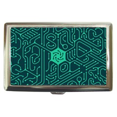 Circuit Hexagonal Geometric Pattern Background Green Cigarette Money Case