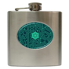 Circuit Hexagonal Geometric Pattern Background Green Hip Flask (6 Oz)