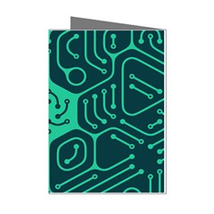 Circuit Hexagonal Geometric Pattern Background Green Mini Greeting Cards (pkg Of 8) by Jancukart