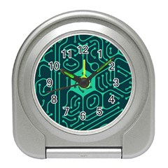 Circuit Hexagonal Geometric Pattern Background Green Travel Alarm Clock by Jancukart