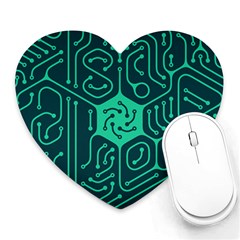 Circuit Hexagonal Geometric Pattern Background Green Heart Mousepad