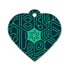 Circuit Hexagonal Geometric Pattern Background Green Dog Tag Heart (one Side)