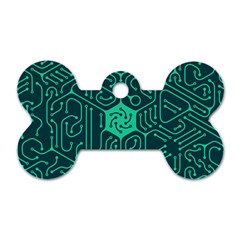 Circuit Hexagonal Geometric Pattern Background Green Dog Tag Bone (two Sides)