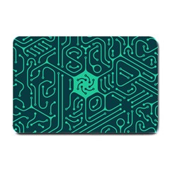 Circuit Hexagonal Geometric Pattern Background Green Small Doormat