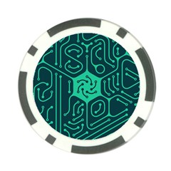 Circuit Hexagonal Geometric Pattern Background Green Poker Chip Card Guard