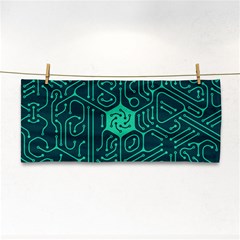 Circuit Hexagonal Geometric Pattern Background Green Hand Towel