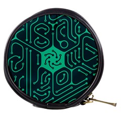 Circuit Hexagonal Geometric Pattern Background Green Mini Makeup Bag