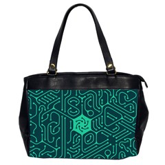 Circuit Hexagonal Geometric Pattern Background Green Oversize Office Handbag (2 Sides)