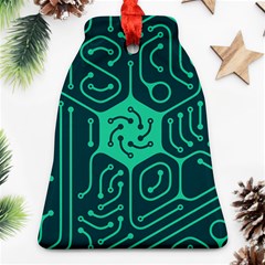 Circuit Hexagonal Geometric Pattern Background Green Bell Ornament (two Sides)