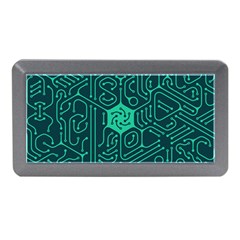 Circuit Hexagonal Geometric Pattern Background Green Memory Card Reader (mini)