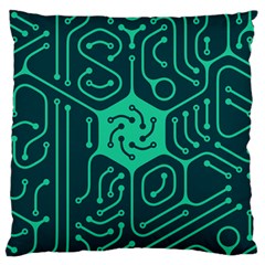 Circuit Hexagonal Geometric Pattern Background Green Large Cushion Case (one Side) by Jancukart