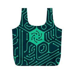 Circuit Hexagonal Geometric Pattern Background Green Full Print Recycle Bag (m)