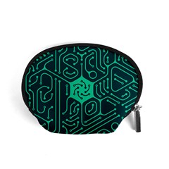 Circuit Hexagonal Geometric Pattern Background Green Accessory Pouch (small)