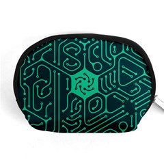 Circuit Hexagonal Geometric Pattern Background Green Accessory Pouch (medium)