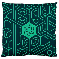 Circuit Hexagonal Geometric Pattern Background Green Large Premium Plush Fleece Cushion Case (two Sides)