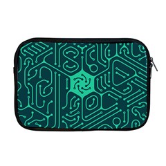 Circuit Hexagonal Geometric Pattern Background Green Apple Macbook Pro 17  Zipper Case by Jancukart