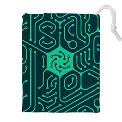 Circuit Hexagonal Geometric Pattern Background Green Drawstring Pouch (4xl)