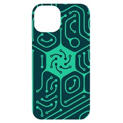 Circuit Hexagonal Geometric Pattern Background Green Iphone 14 Black Uv Print Case