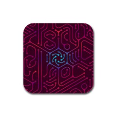 Circuit Hexagonal Geometric Pattern Background Purple Rubber Square Coaster (4 Pack)