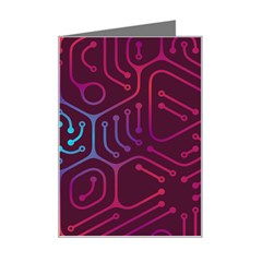 Circuit Hexagonal Geometric Pattern Background Purple Mini Greeting Card