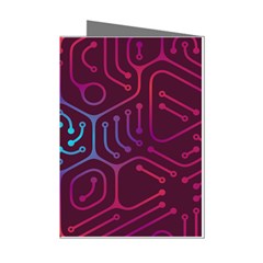 Circuit Hexagonal Geometric Pattern Background Purple Mini Greeting Cards (pkg Of 8) by Jancukart