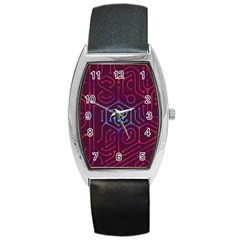 Circuit Hexagonal Geometric Pattern Background Purple Barrel Style Metal Watch