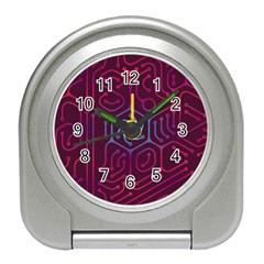 Circuit Hexagonal Geometric Pattern Background Purple Travel Alarm Clock