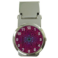 Circuit Hexagonal Geometric Pattern Background Purple Money Clip Watches by Jancukart