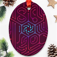 Circuit Hexagonal Geometric Pattern Background Purple Oval Ornament (two Sides)