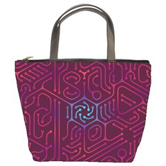 Circuit Hexagonal Geometric Pattern Background Purple Bucket Bag by Jancukart