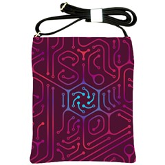 Circuit Hexagonal Geometric Pattern Background Purple Shoulder Sling Bag