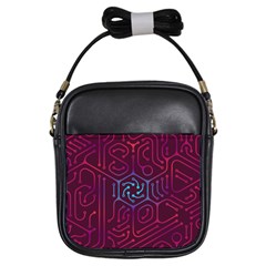 Circuit Hexagonal Geometric Pattern Background Purple Girls Sling Bag