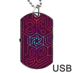 Circuit Hexagonal Geometric Pattern Background Purple Dog Tag Usb Flash (two Sides)