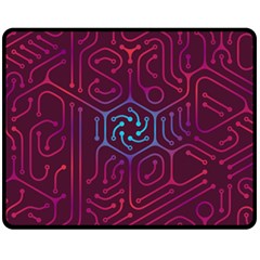 Circuit Hexagonal Geometric Pattern Background Purple Two Sides Fleece Blanket (medium)