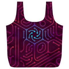 Circuit Hexagonal Geometric Pattern Background Purple Full Print Recycle Bag (xxl)