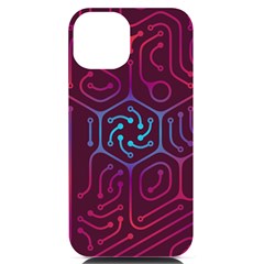 Circuit Hexagonal Geometric Pattern Background Purple Iphone 14 Black Uv Print Case