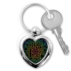 Circuit Hexagonal Geometric Pattern Background Pattern Key Chain (heart)