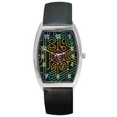 Circuit Hexagonal Geometric Pattern Background Pattern Barrel Style Metal Watch