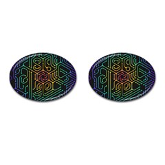 Circuit Hexagonal Geometric Pattern Background Pattern Cufflinks (oval)