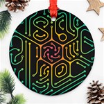 Circuit Hexagonal Geometric Pattern Background Pattern Round Ornament (Two Sides) Front